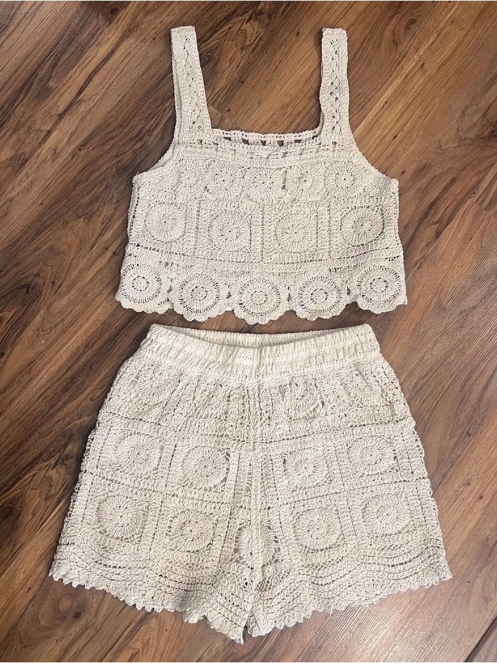 Rebellion Again Cream Crochet Short Set Sz S Worn Twice So Cute Boho Festival - Picture 2 of 9